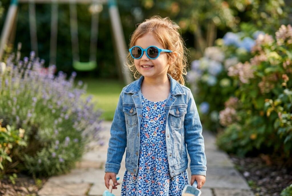 Kid wearing sunglasses outside